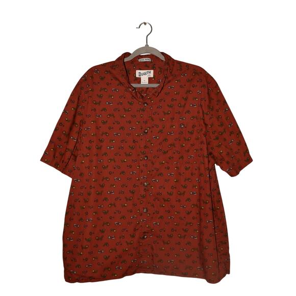DULUTH TRADING CO. $45 Men's BBQ Relaxed Fit Short Sleeve Shirt Tractor Print XL - Picture 1 of 3